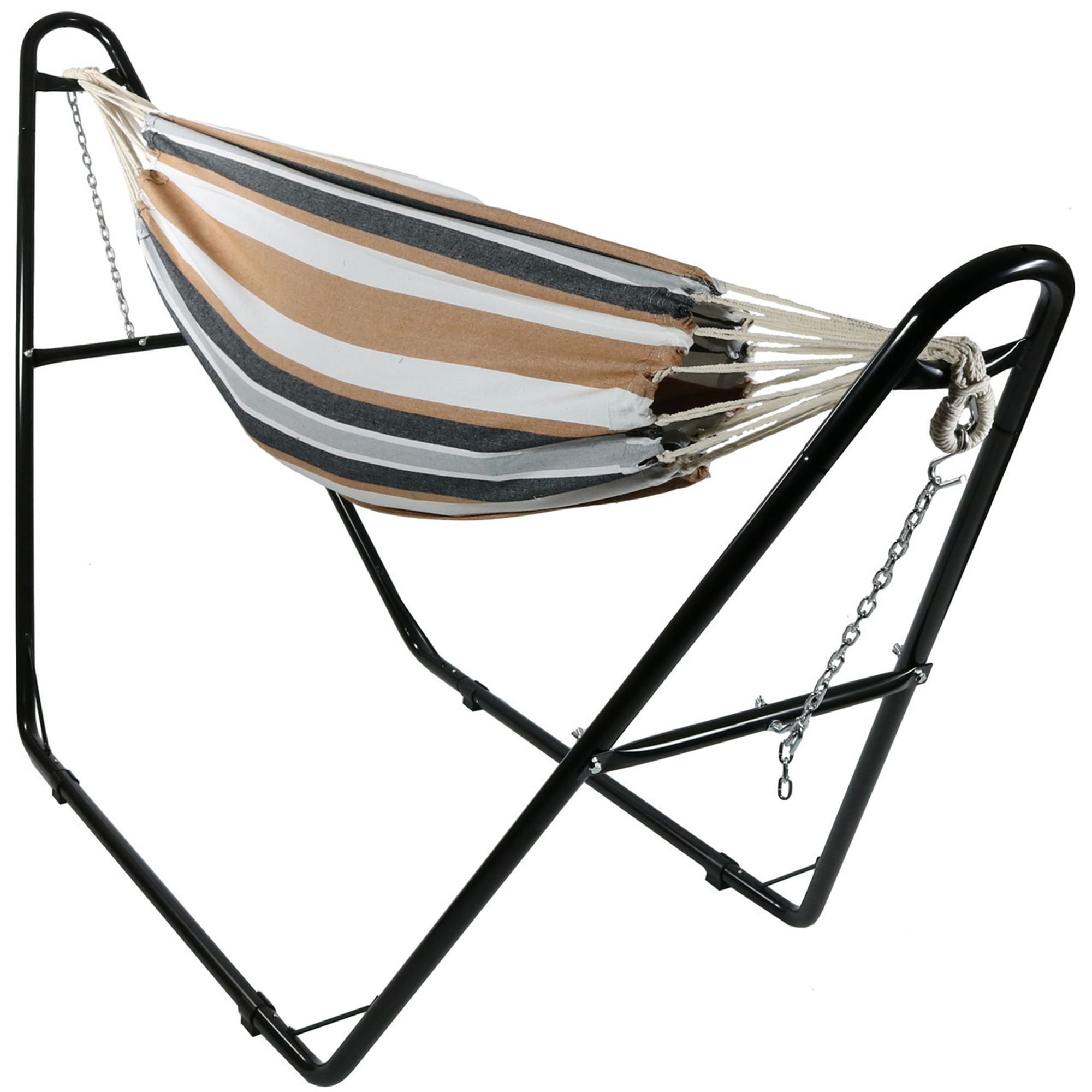 Sunnydaze Decor, Brazilian Hammock with Universal Stand, Color Brown, Capacity 450 lb, Material Cotton, Model# CalmingDesert-MHS-Combo